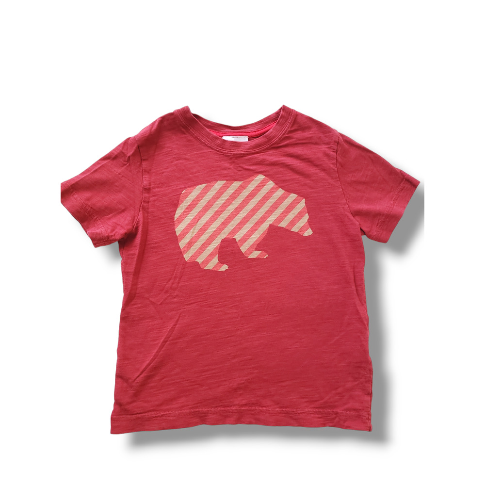 Hanna Andersson Boys 120 Size 6 Red Striped Bear Tee